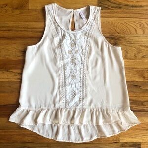 XHILERATION Cream Embellished Ruffle Hem Tank L